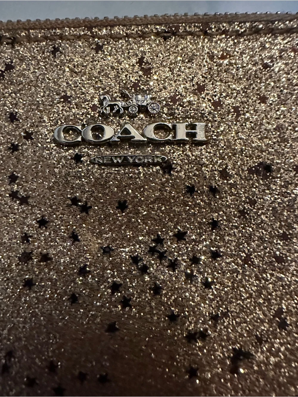 COACH Gold Glitter Zip Wristlet Pouch